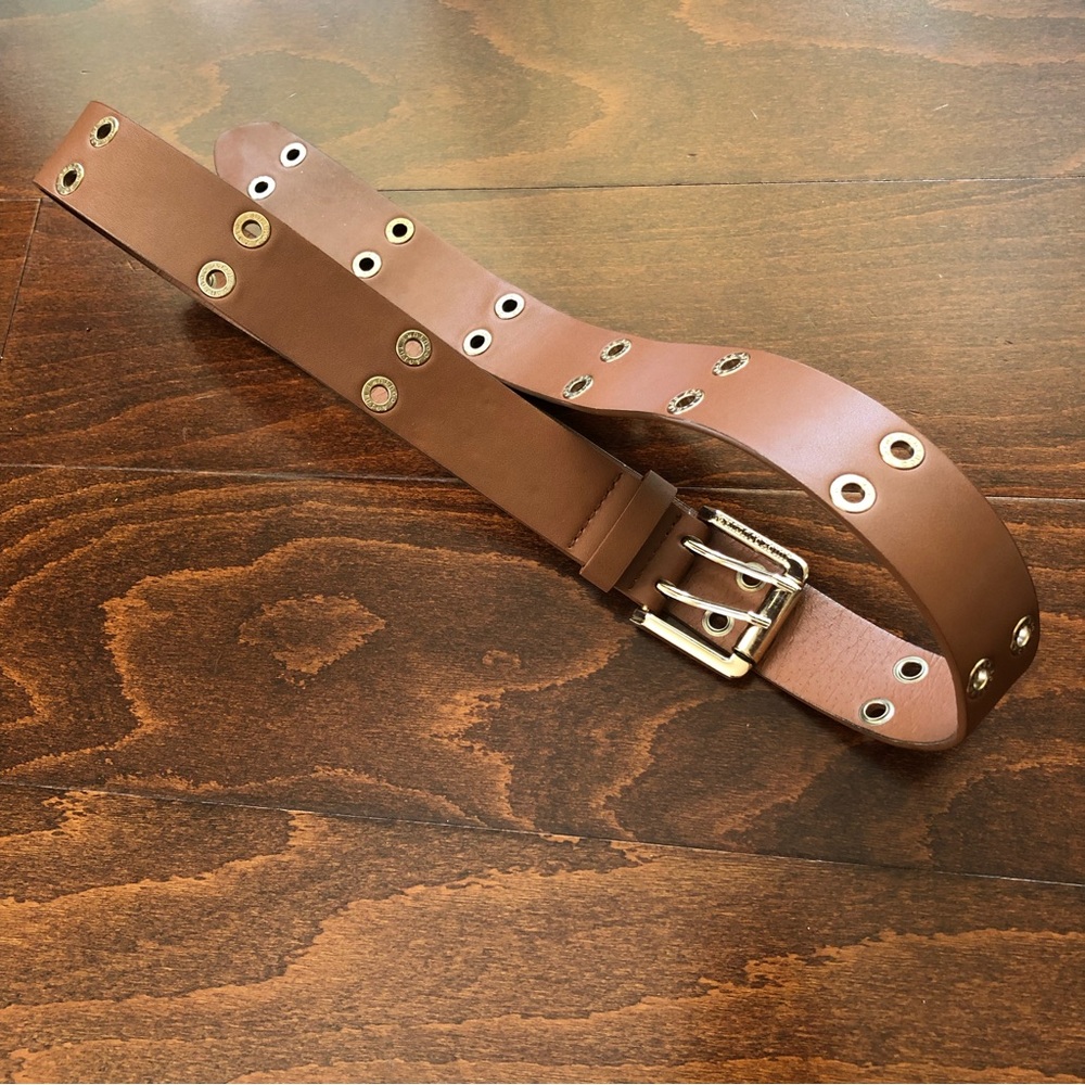 Juicy Couture Grommet-Studded Faux Leather Belt in Sable Color, Size 1x